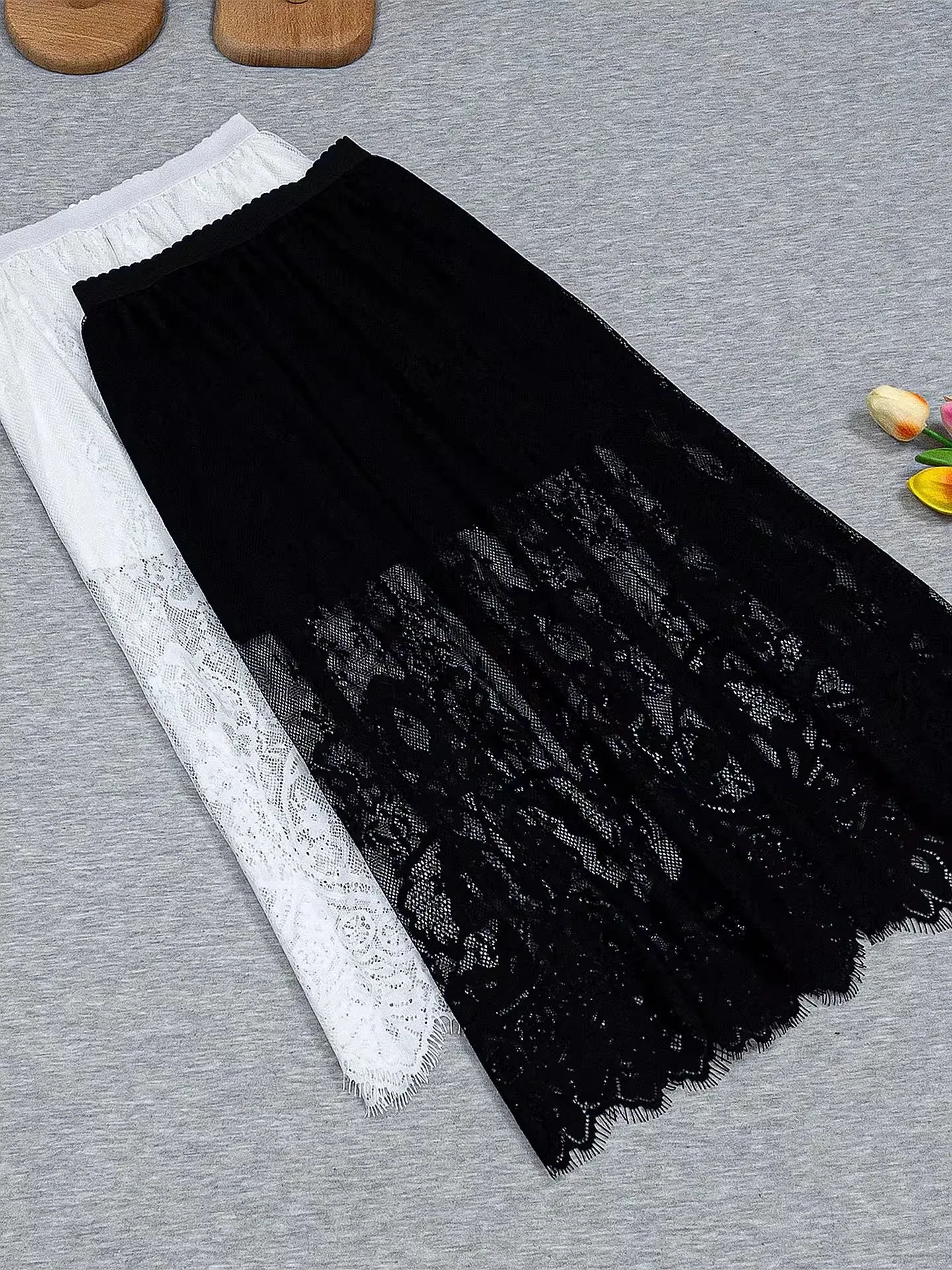 High Waist Lace Midi Skirt Women's Summer 2026 New Spring A-Line Versatile Fairy Skirt Trendy Hollow out Tassel Netting Skirts