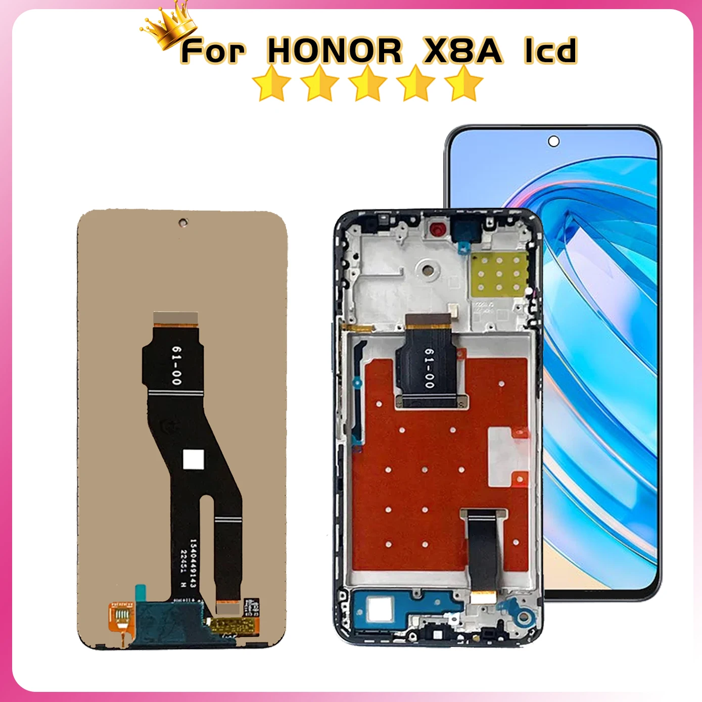 LCD 6.7 "untuk Huawei Honor X8a, CRT-LX1 LCD CRT-LX2, tampilan CRT-LX3, layar sentuh pengganti X8a Digitizer Rakitan