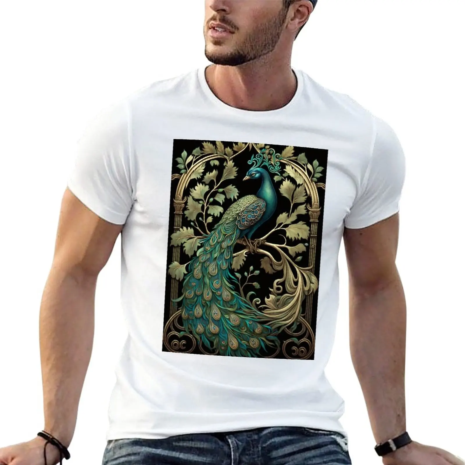 New Peacock - Art Nouveau Style T-Shirt customized t shirts plus size t shirts Tee shirt Men's t-shirts