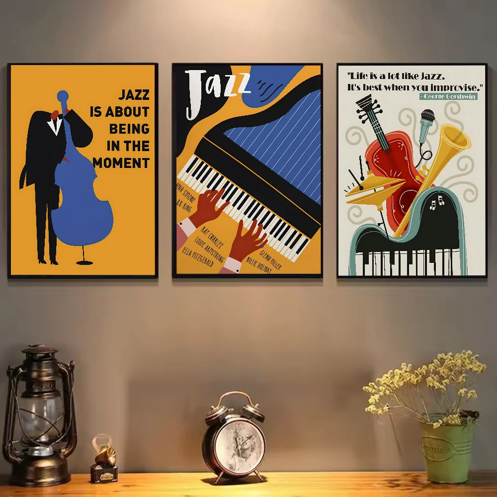 مهرجان الجاز الغيتار التشيلو البيانو الموسيقى المشارك ذاتية اللصق الفن ورقة مقاومة للماء ملصق مقهى بار غرفة جدار ديكور