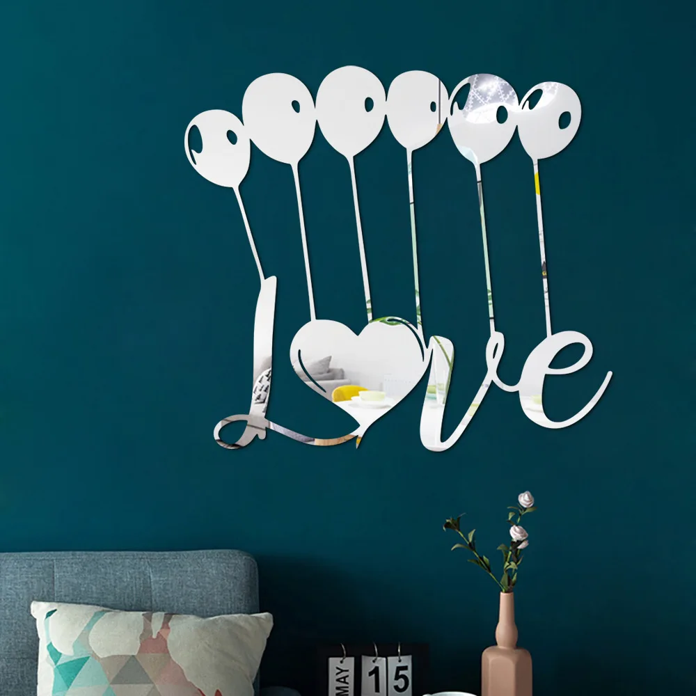 Chzimade Love Balloon Shape Mirror Stickers DIY Decal Self-Adhesive Background Living Room Bedroom Mural Home Decor Stickers