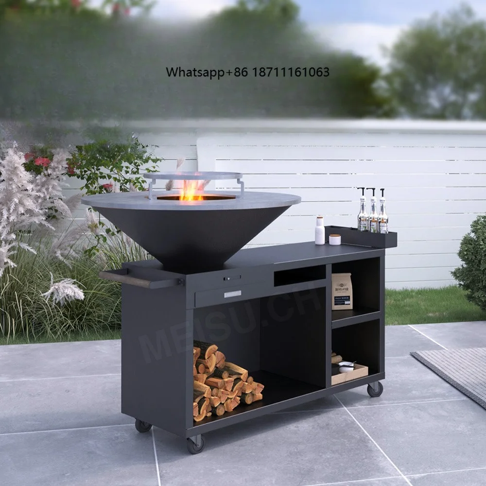 New Design Patented Outdoor Portable Charcoal Barbeque Grill with Powder Coated Steel Construction Trolley