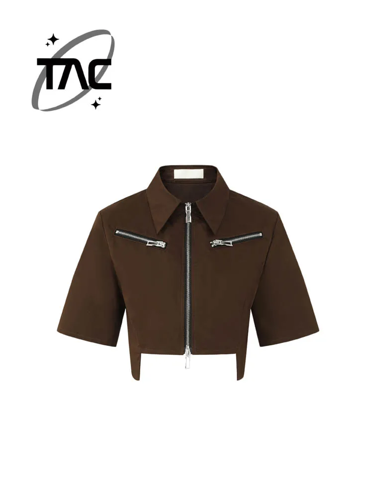 

Женский летний топ TAC 24SS с молнией, асимметричным дизайном и двойными отверстиями, повседневный, приталенный, из смесового хлопка