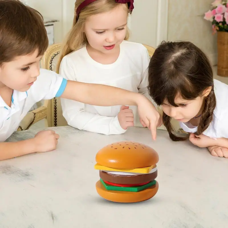 Houten Burger Sandwich Stapelspeelgoed Educatief Voorschools Leren Spelen Voedselvaardigheden Speelgoed voor Peuter Jongens Meisjes 3 4 5 jaar oud