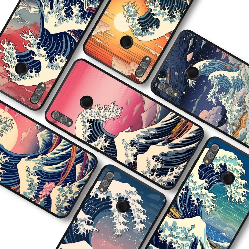 Japanese Illustration Waves Phone Case For Samsung A 13 21 30 31 32 51 52 53 70 For Huawei Honor 50 60 70 For OPPO Vivo