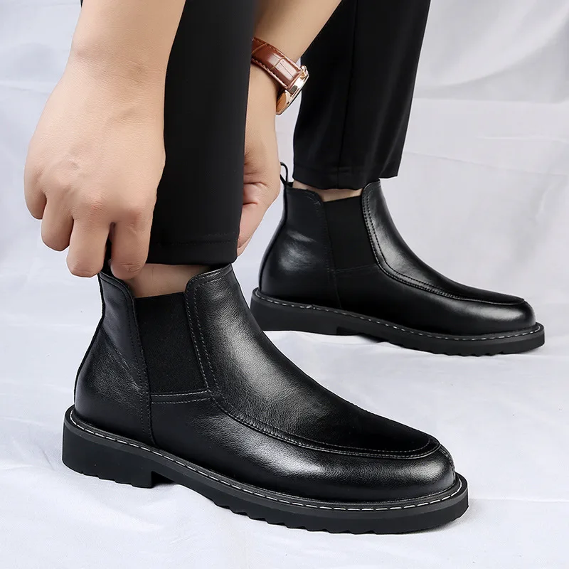 England style mens fashion chelsea boots slip-on black brown shoes cowboy autumn winter boot cool original leather ankle botas