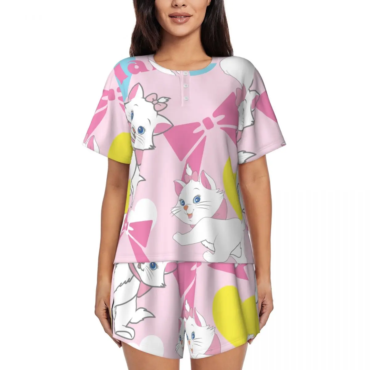 

Aristocats Animation Marie Cat Pajamas Set Women Short Sleeve Sleepwear Loungewear 2 Piece Pjs