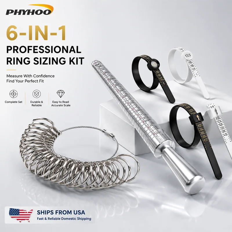 PHYHOO 6 in 1 Ring Sizing Kit US 0 to 13 Ring Sizer Mandrel Finger Gauge Measuring Tool Jewelry Making USA US Warehouse Shipping