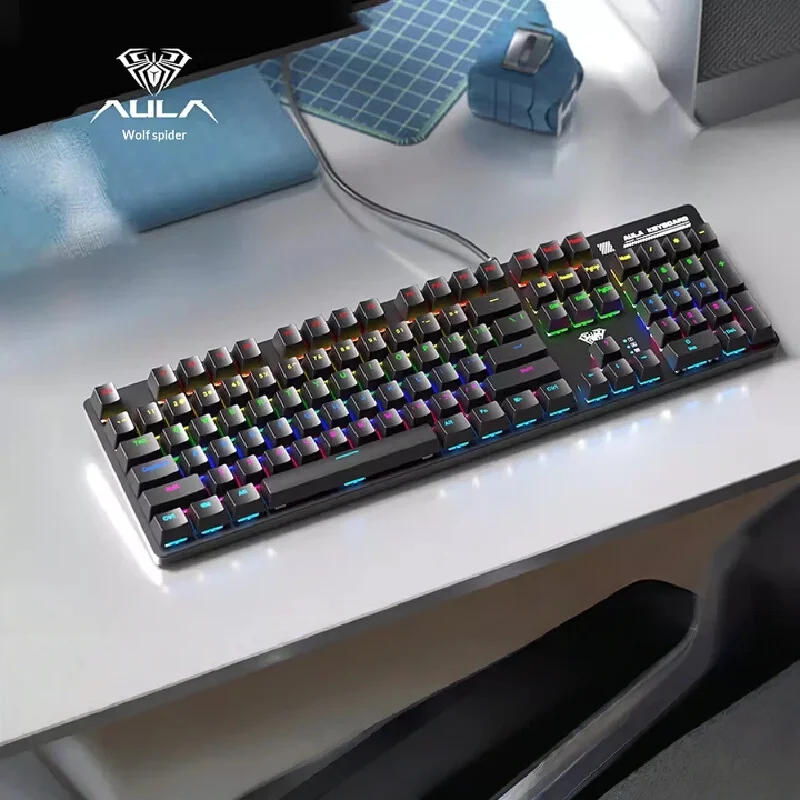 

AULA S500 Mechanical Keyboard Wired 104 Keys Rollover Black Switch Mixed RGB Backlit For Gaming Office Gamers Office Workers