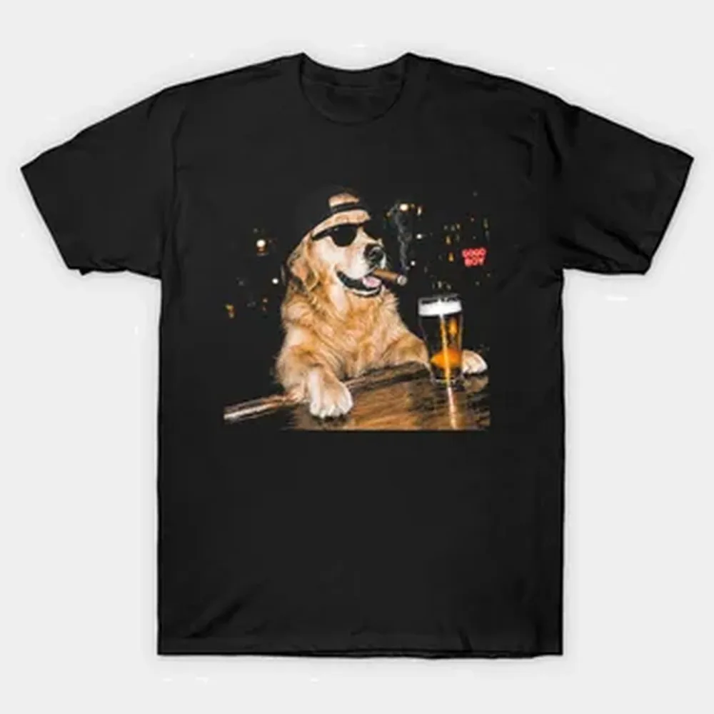 Funny Golden Retriever Drinking Beer Meme Dog T-shirt For Men Women 100% Cotton T Shirts Short Sleeve