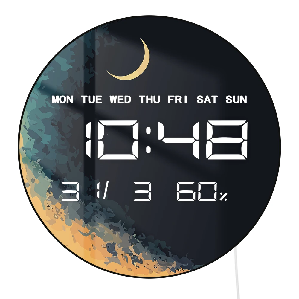 Planet with Moon Electronic Clock Wall Desk Use Moonlight Home Decor Digital Wall Clock with LED Display Calendar Temperature