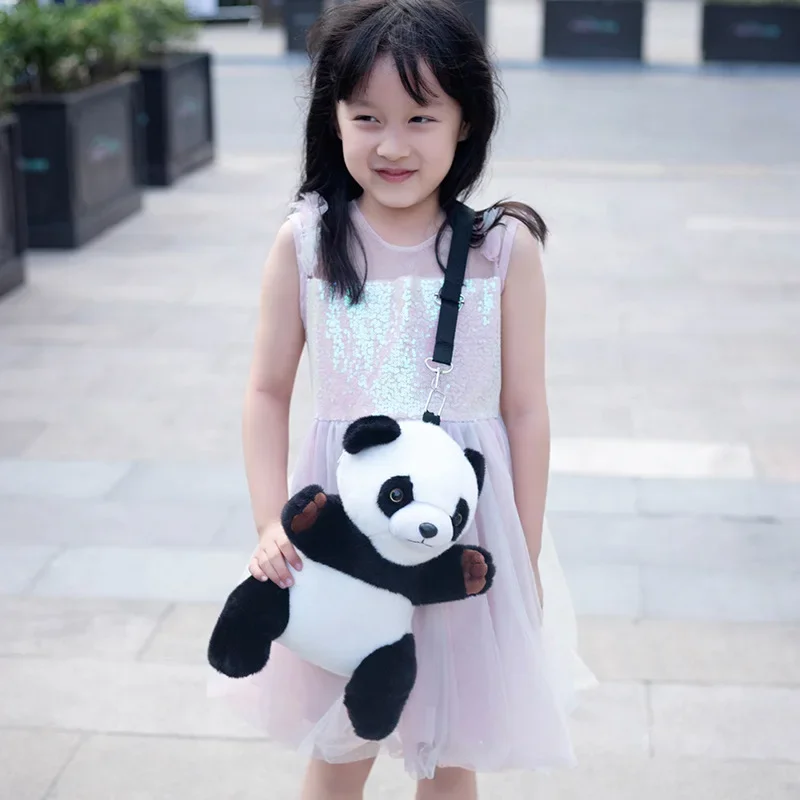 Lindo juguete de peluche Panda mochila 3D Panda muñeca cuerpo cruzado mochila de felpa bolsa para teléfono móvil