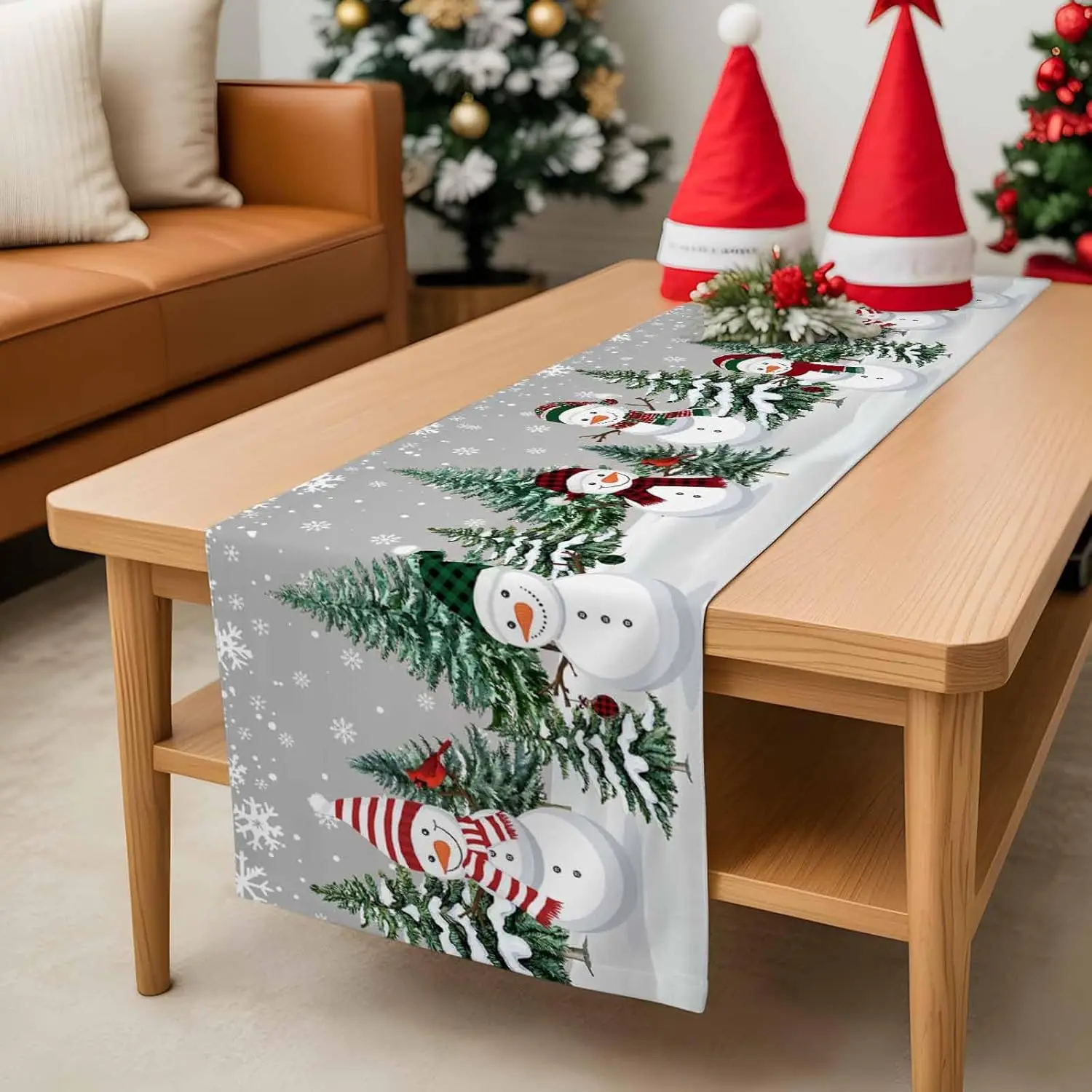 Christmas Snowman Xmas Tree Snowflake Linen Table Runner Party Decor Winter Kitchen Dining Table Runner Christmas Decorations