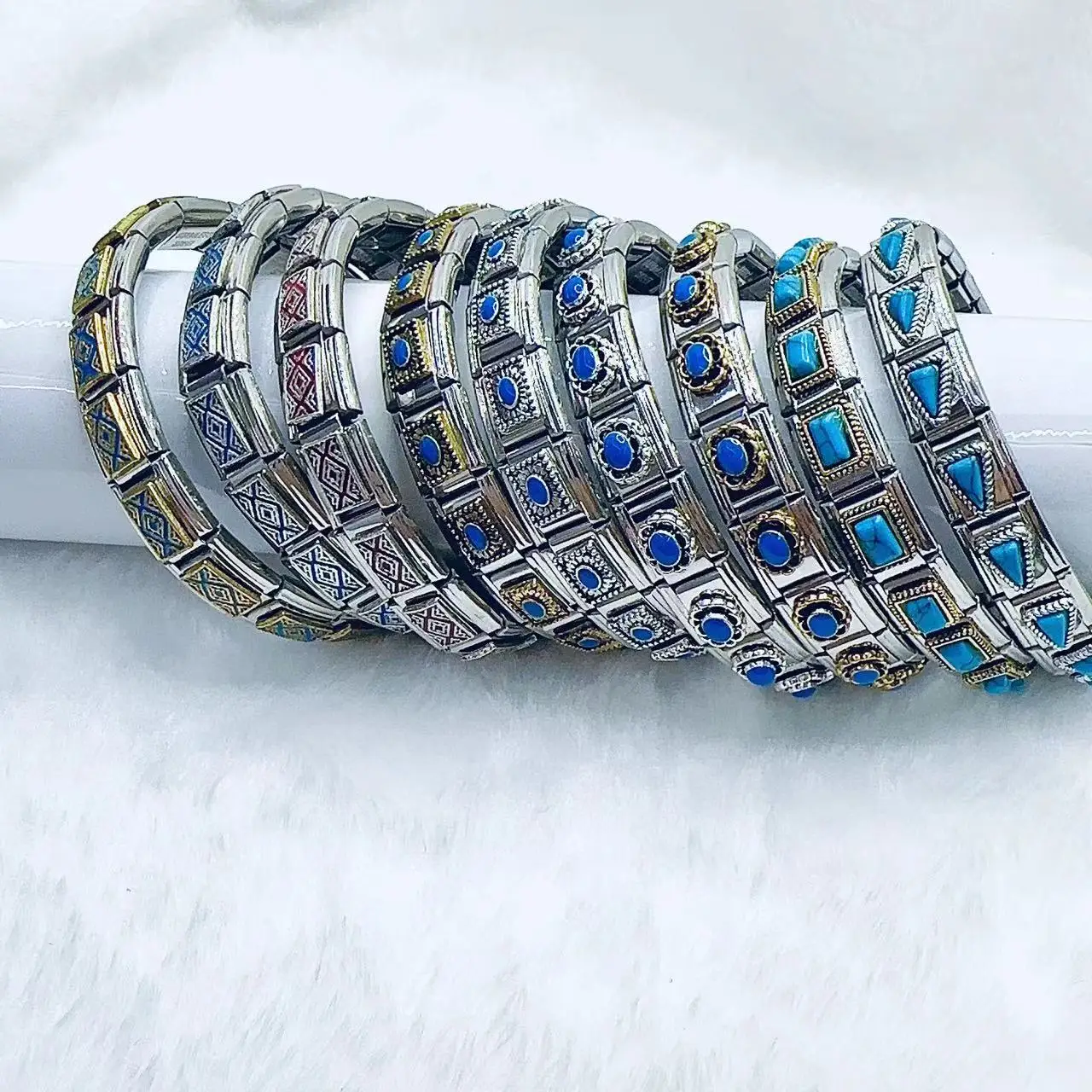 

Retro Figure Turquoise Italian Charm Stainless steel 9mm Module Bracelet for Women Men New Trendy Bangle DIY Making Vintage Gift