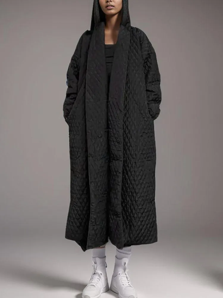 ECR Patchwork Button Temperament Coats For Women Lapel Long Sleeve High Waist Minimalist Loose Casual Parkas Female Fashion New