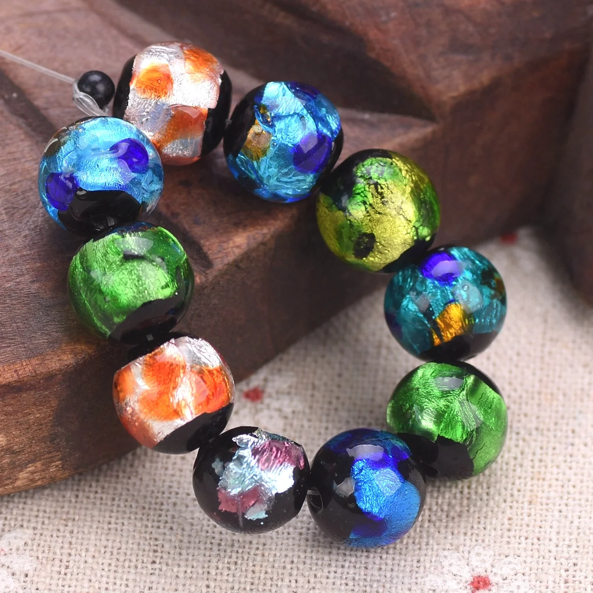 5pcs Glossy Foil Round 12mm Handmade Lampwork Glass Loose Beads For Jewelry Making DIY Bracelet Findings