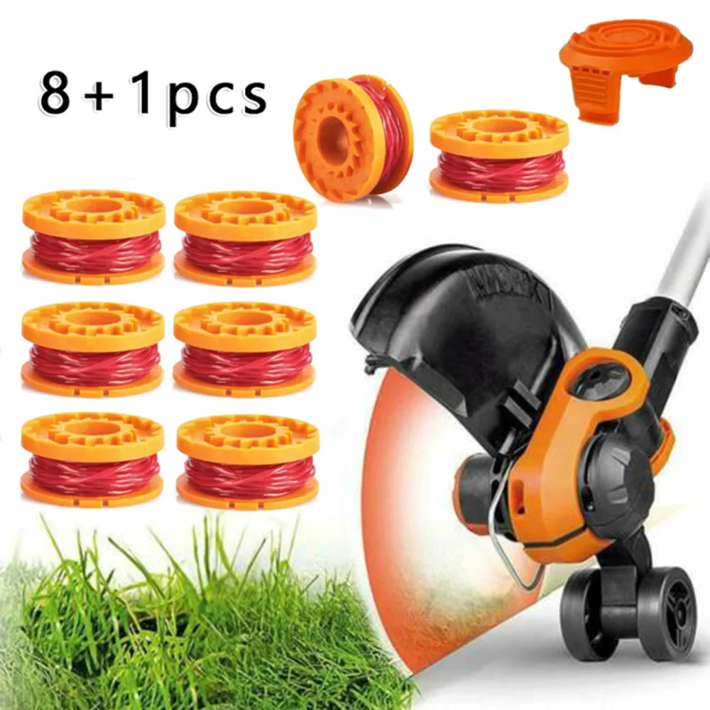 

8Pcs Trimmer Spool Line+1Pc Cap Cover Lawn Mower Replacement Kits For Worx WG154 WG163 WG180 WG175 WG155 WG151 WG160 Garden Tool