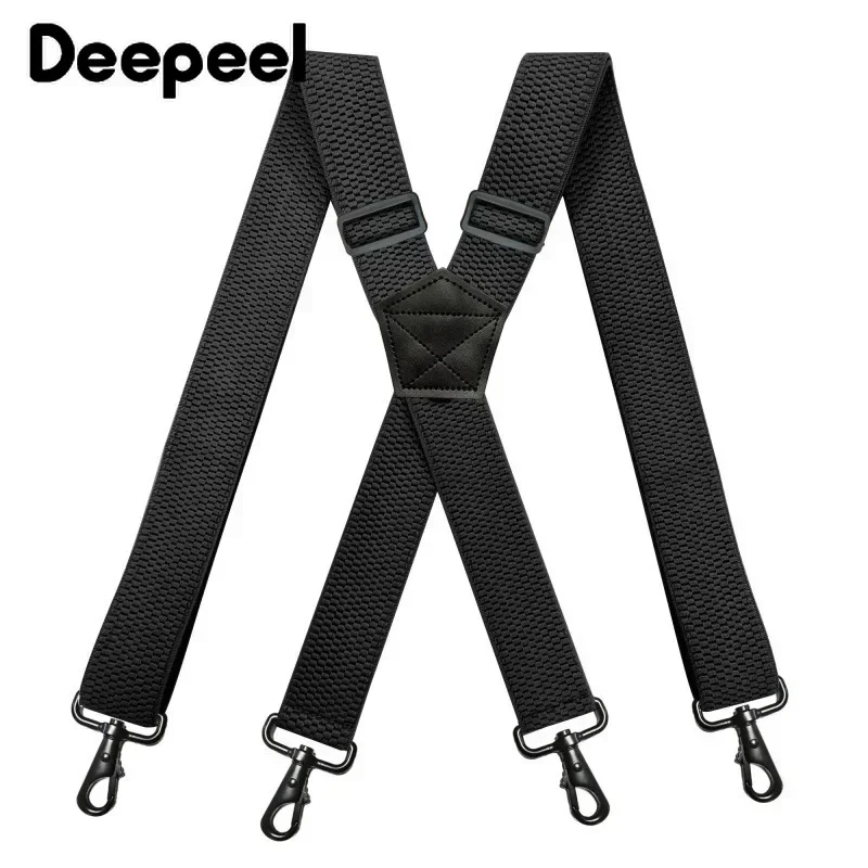 Deepeel suspensórios elásticos masculinos de 3,8 cm de largura, preto, em forma de X, suspensórios traseiros elásticos ajustáveis com 4 clipes de plástico, fechos de conexão