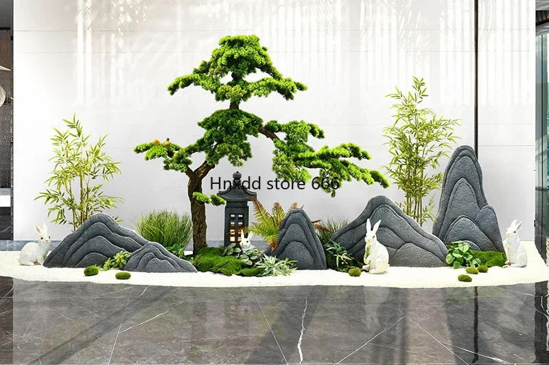 Hotel lobby decoration and arrangement of new Chinese fake stone ornaments