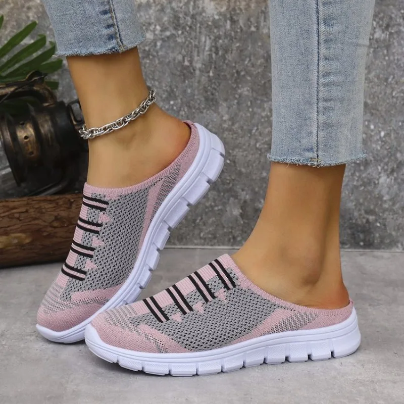 

Lightweight Round Toe Slippers for Women Mules Flats Soft House Slippers Female Slides Flat Black Casual Mesh Shoes