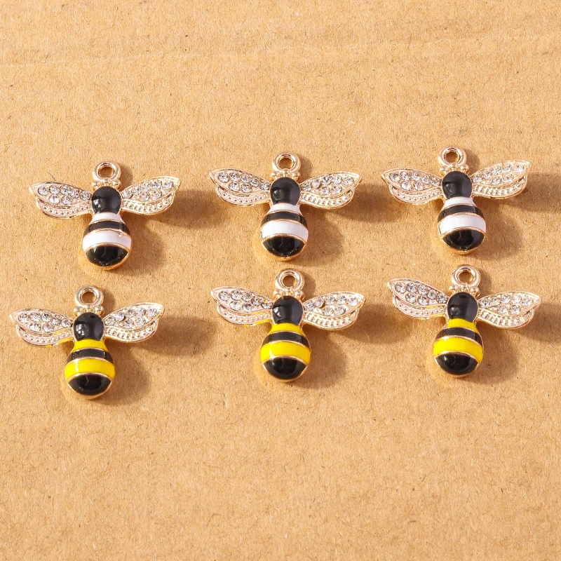 10pcs 21x17mm Cute Enamel Rhinestone Bee Pendants Charms for Jewelry Making DIY Earrings Necklace Handmade Bracelet Accessories