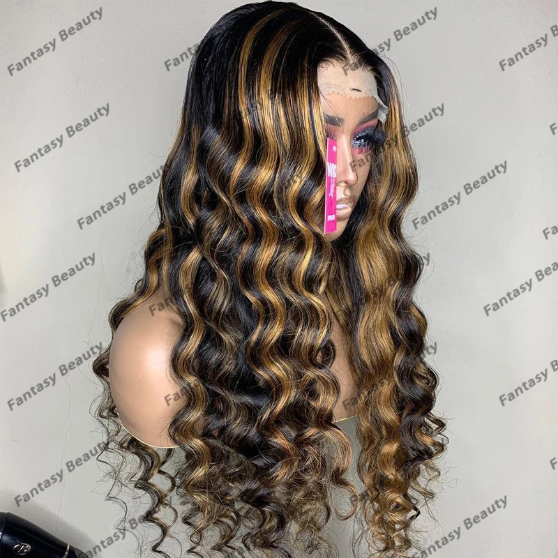 Deep Wave Human Hair 13x6 Lace Front Human Hair Wigs for Black Women Glueless Highlight Brown Pre Plucked 360 Lace Wigs Natural