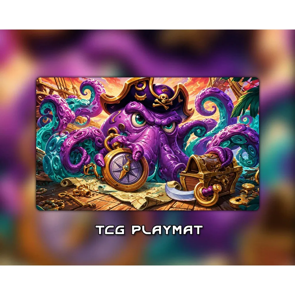 TCG Playmat,TCG Playmat, Trading Card Game Mat, Commander EDH Gaming Mat, Gamer Gift，Pirate Octopus Treasure desk accessories