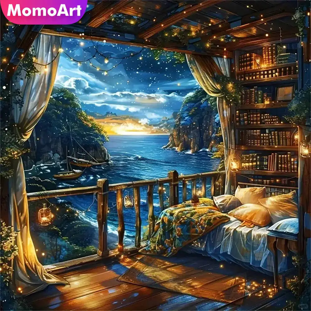 

Momoart Diamond Painting Seaside Landscape DIY New Arrival Diamond Embroidery Night Cross Stitch Mosaic Study Child Hobby