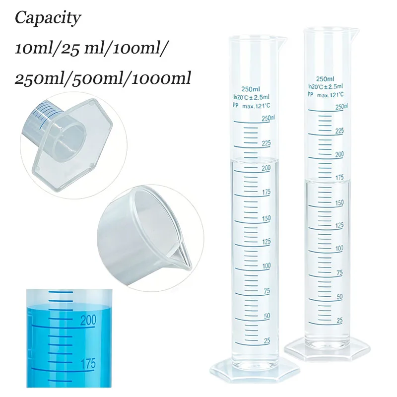 10/25/100/250/500/1000ml Transparents Plastic Graduated Cylinder Set  for Lab Liquid Measuring Tool Plastic Trial Test Tube