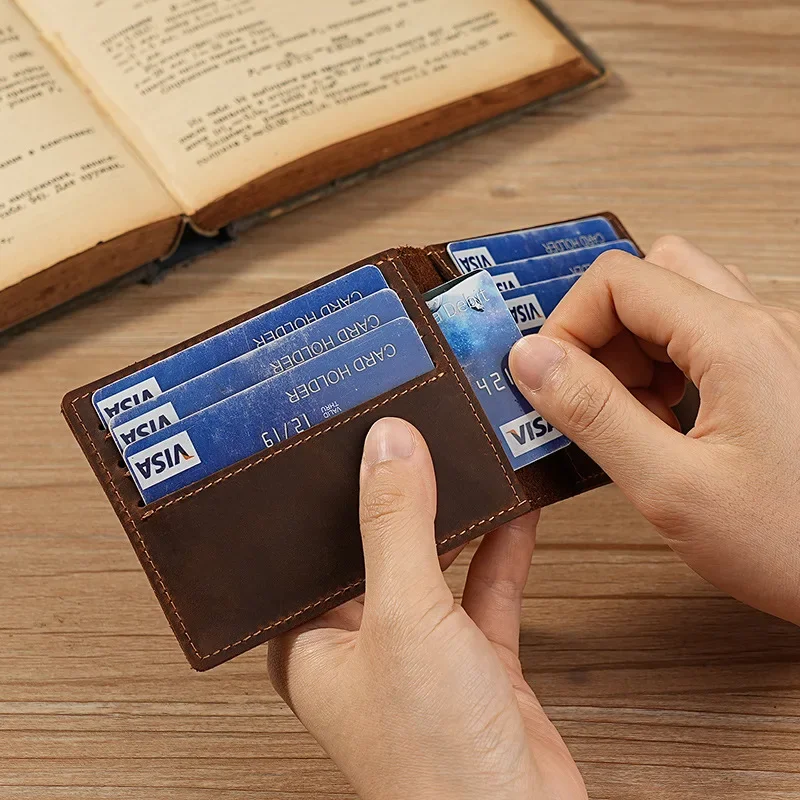 Genuine Leather Slim Card Holders for Men Thin Bifold Bank Cards Cover Mens Front Pocket Wallets, 2-8 Credit Card Slots