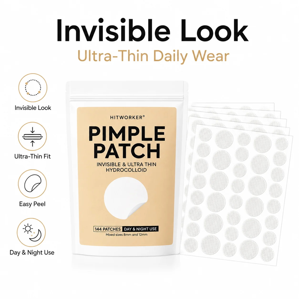 144PCS Pimple Cover Patches, Clear-Look Hydrocolloid Beauty Patches For Day And Night Use, Easy Peel Spot Cover