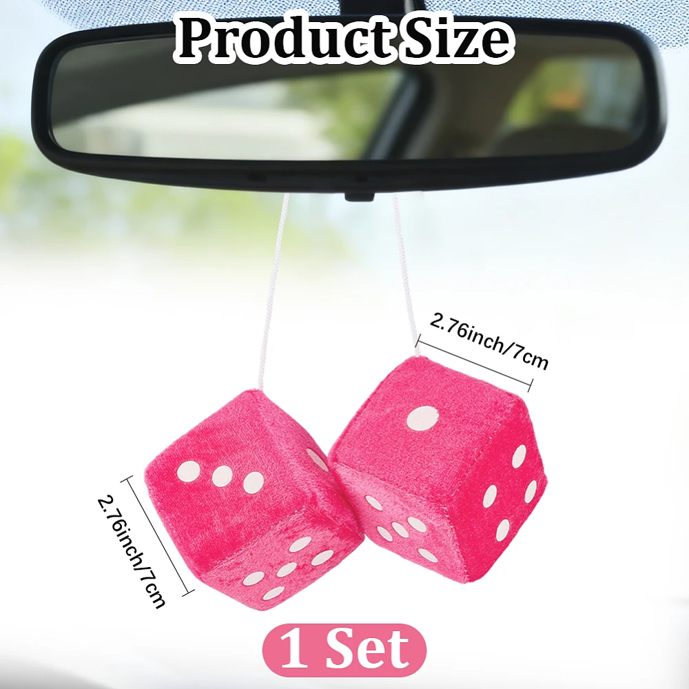 Pink Plush Dice Car Fuzzy Dice Soft Fibre Pair of 3 Inch Square Retro Auto Rear View Mirror Hanging Ornaments with White Dots