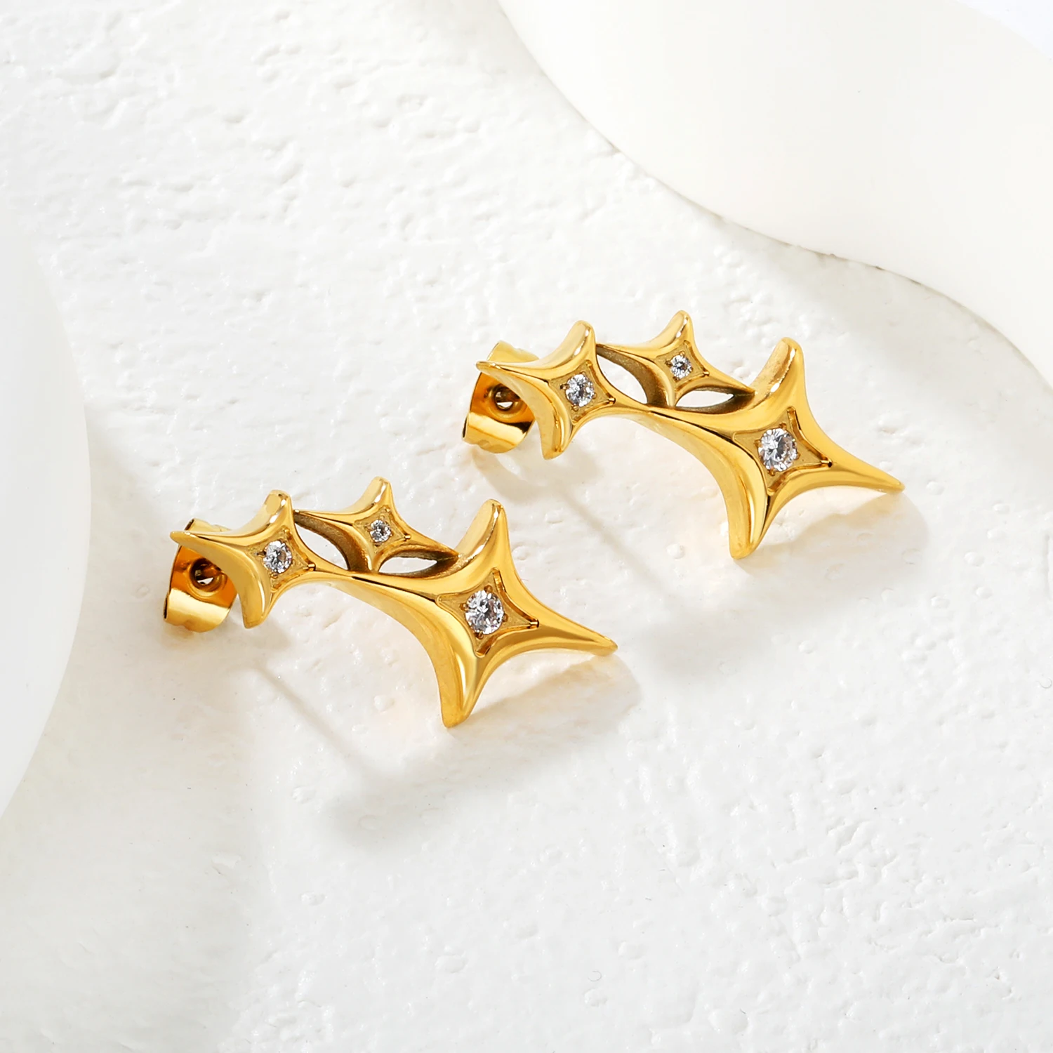 Niche Spliced Star Earrings Fashion Creative INS Jewelry Stainless Steel Gold-Plated Accessories for Girls Boutique Gifts