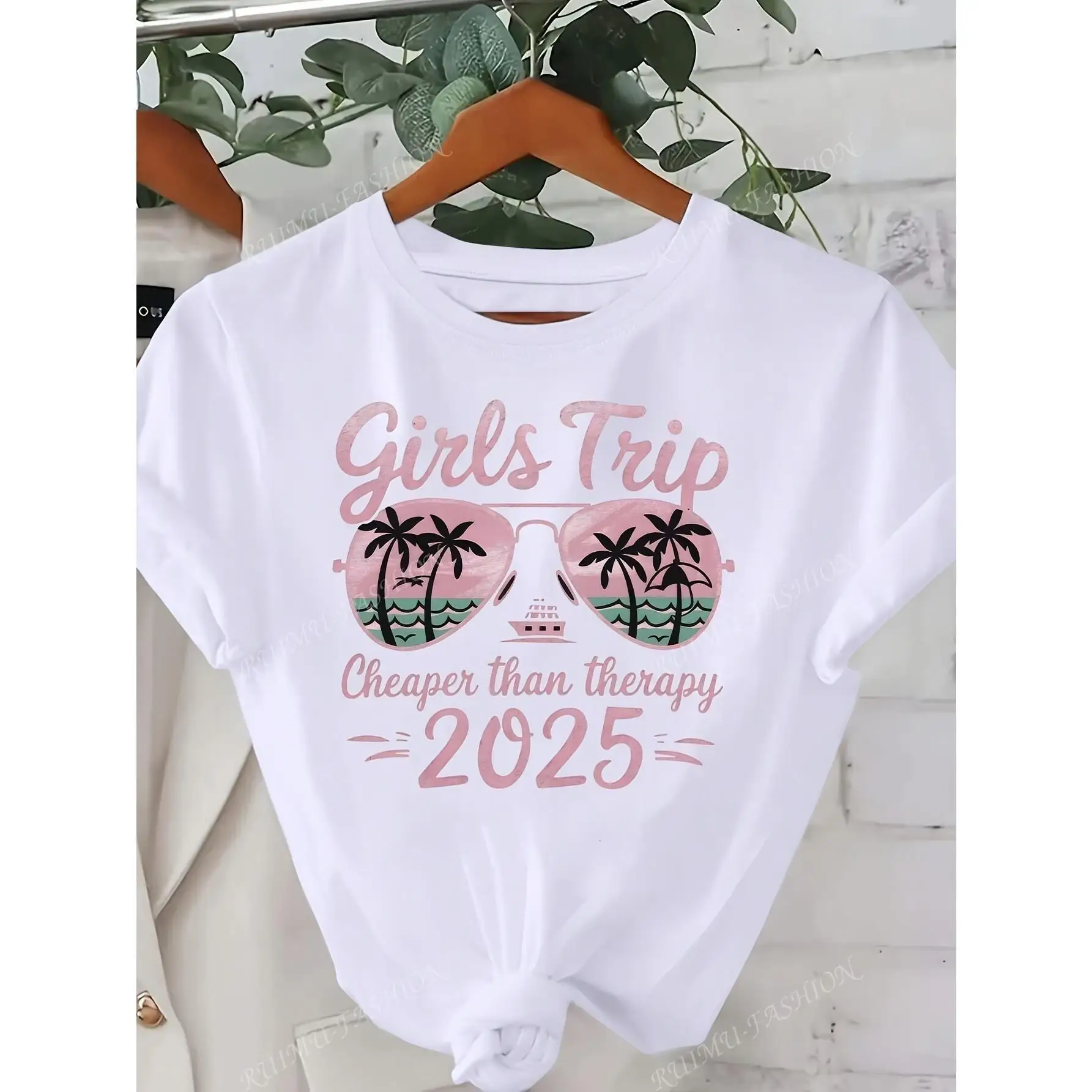 

Women's Girls Trip 2025 T-Shirt | "Cheaper Than Therapy" Beach Vacation Graphic Tee | Best Friend Summer Travel Gift Top
