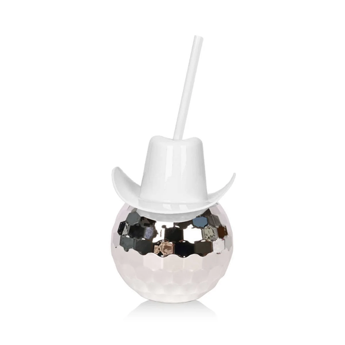 

Disco Ball Cups Cowboy Hat Disco Ball Cup with Straws Bachelorette Hen Decoration Electroplating Ball Cup White