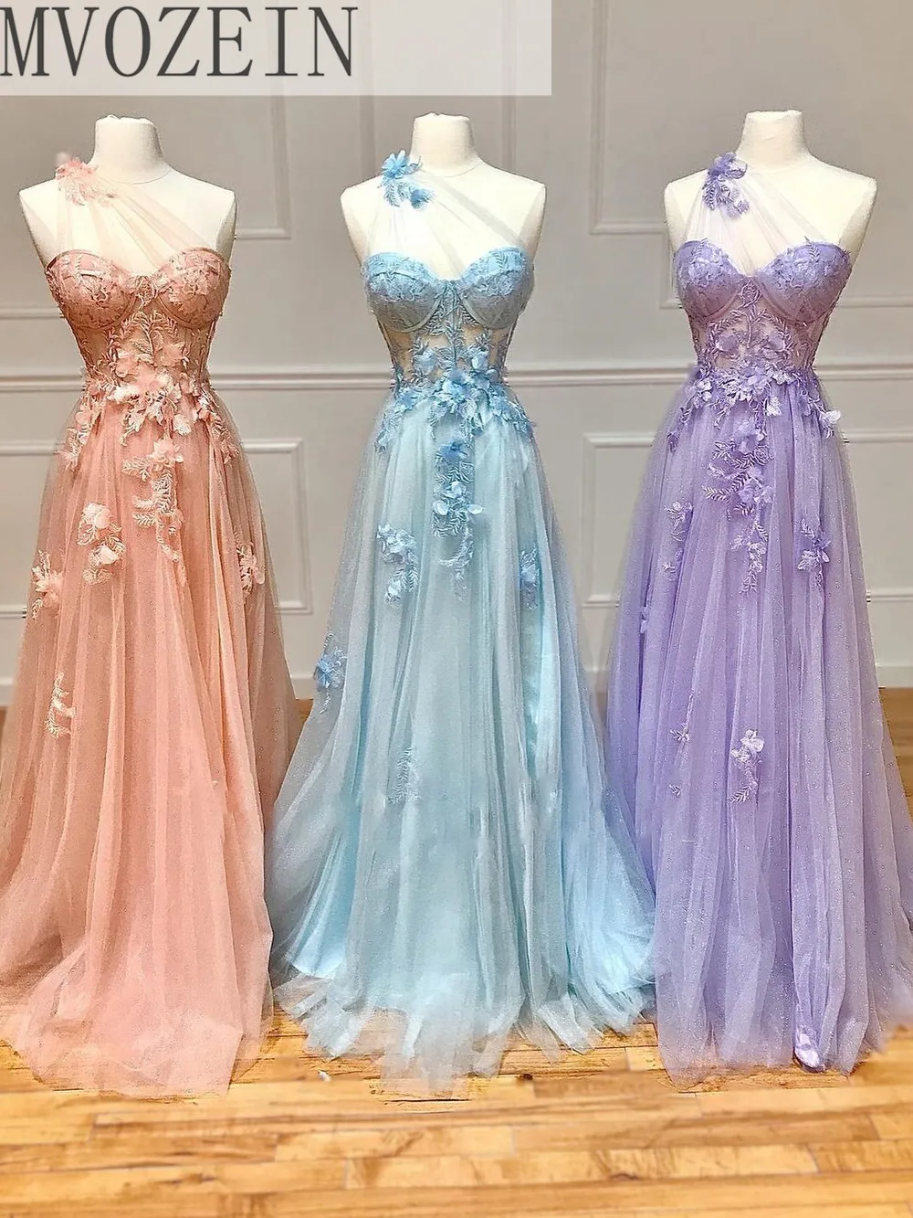 

One Shoulder Prom Dress Tulle A-Line Sweetheart Neck Sleeveless Transparent Top Elegant Formal Evening Dresses Party Gown