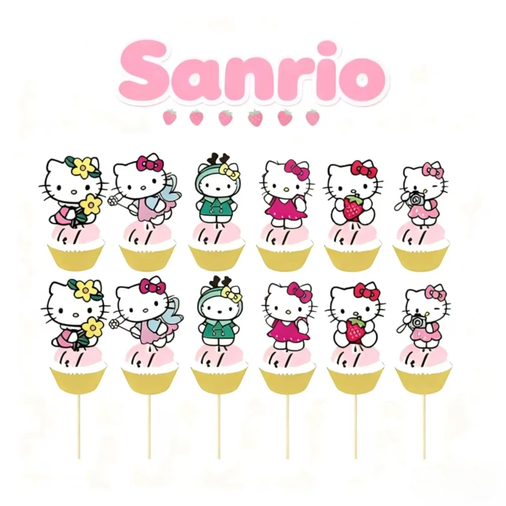 

Kawaii Sanrio Hello Kitty вечерние топперы для торта, набор для мультяшных тематических украшений для вечеринок, детские сувениры для девочек, декор для кексов