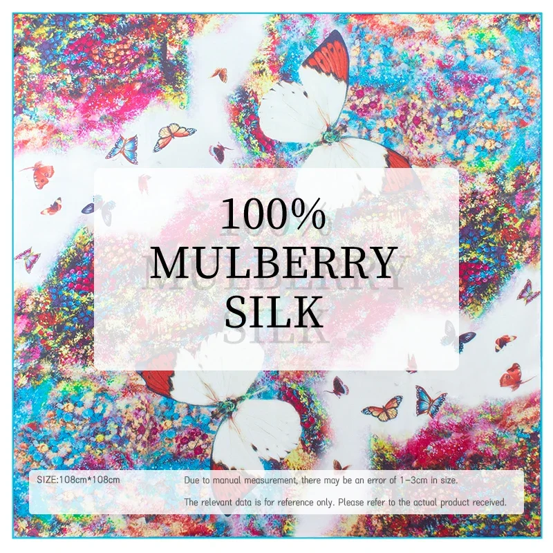 Women's Luxury 100% Mulberry Silk Square Scarf Soft Satin Art Print Versatile All-Season Neck Shawl Fashion Accessory