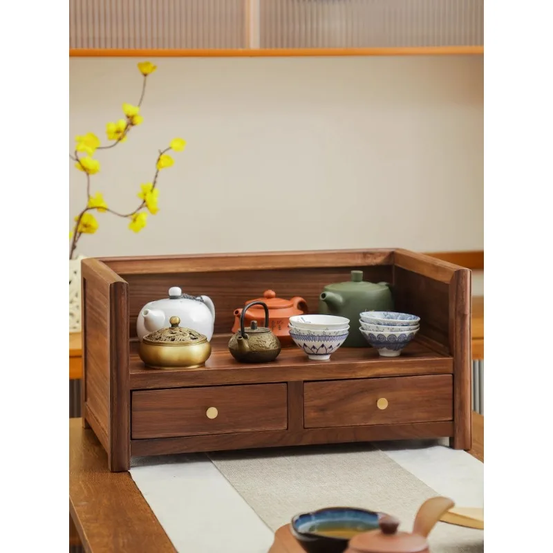 

Black walnut tecup holder, teabook bed, teaset storage rack, solid wood a table, te storage with drawer storage rack