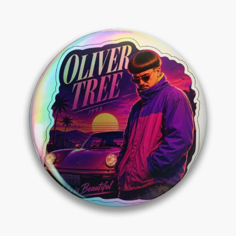 Oliver Tree Pin Holographic Star Heart Pin Brooches Laminated Button Fashion Accessory