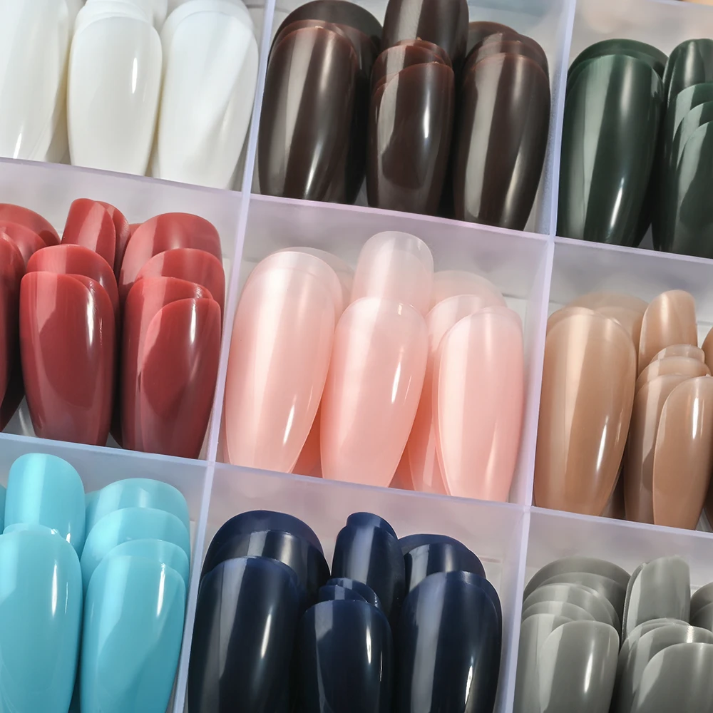 288 قطعة لامعة أحمر/أخضر/أزرق/أبيض اللوز الأظافر كاذبة متوسطة الطول بلون غطاء كامل اضغط على الأظافر الاكريليك الأظافر وهمية # ر2