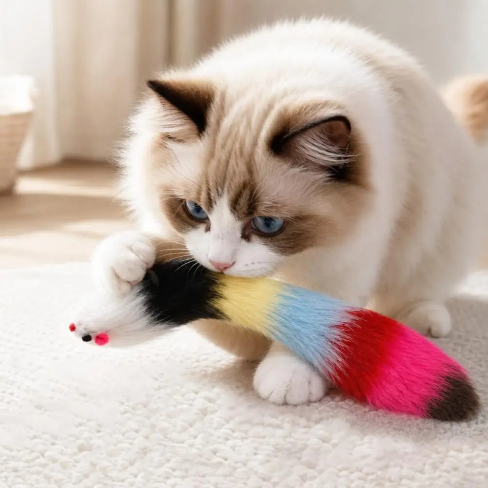 30CM Colorful Plush Cat Toy Extended Simulation Mouse with Bell Teasing Pet Interactive Plushie for Cats