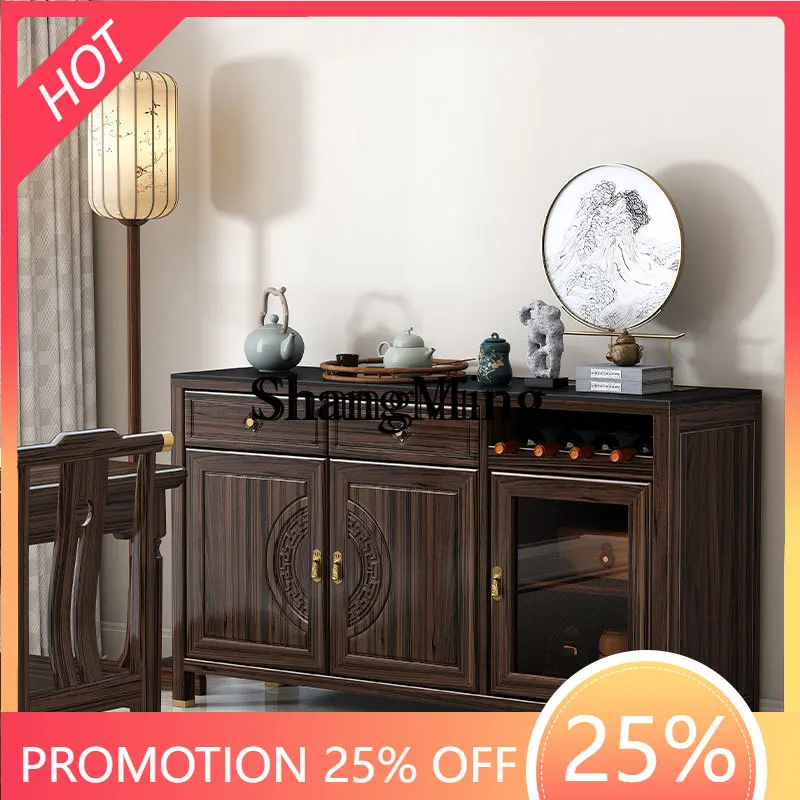 FG good-looking  new Chinese style solid wood dining side against the wall rock slab locker ebony tea cabinet locker