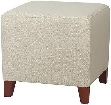 

16.5" Linen Cube Ottoman Footstool, Square Footrest Stools Coffee , Stepstool, Padded Square Seat with Wooden Legs Room, Be Cow