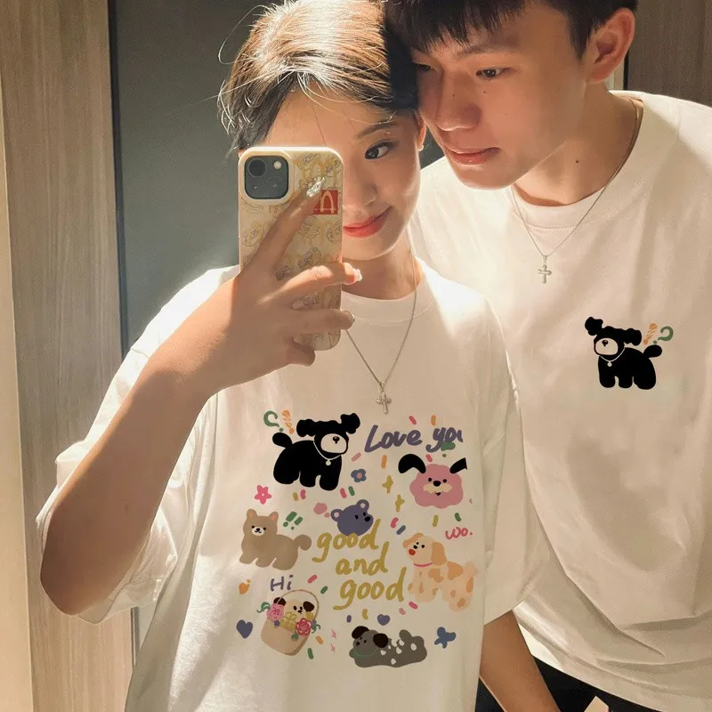 Two different couples t-shirts trendy brand 2024 new summer short-sleeved trendy t-shirt