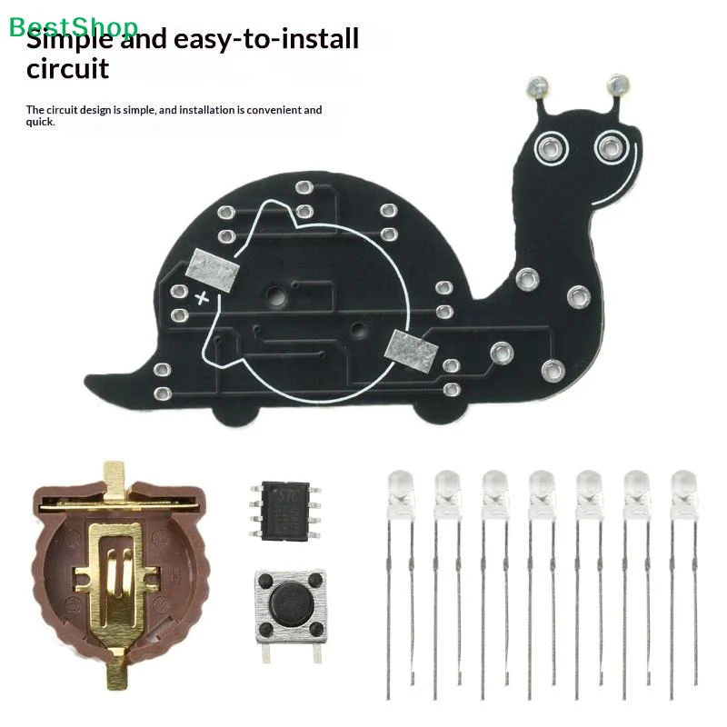Snail-Shaped LED Flowing Light Soldering Practice Board DIY Soldering Learning Kit Fun DIY Electronic Soldering Components