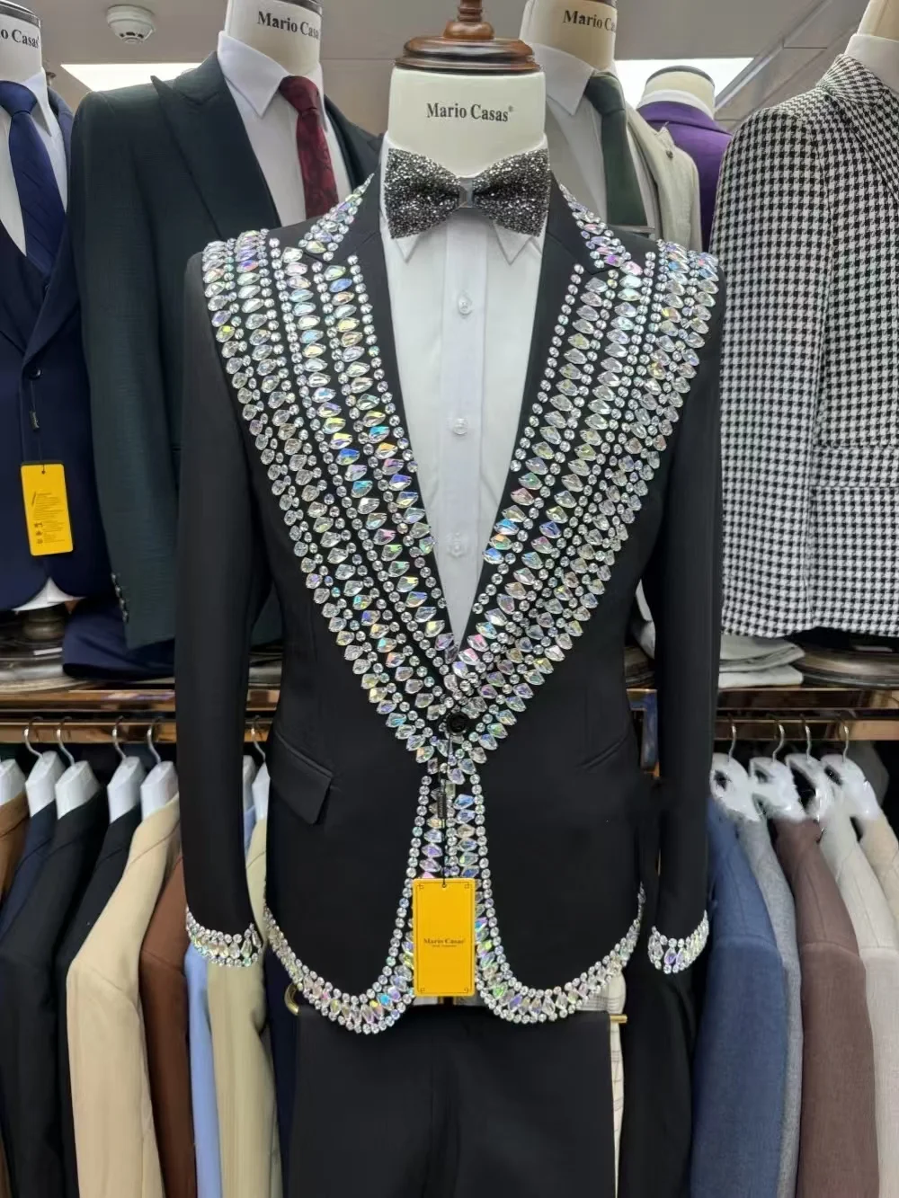 

Navy Blue Men Suit Set 2 Pieces Blazer+Pants Trousers Luxury Stone Formal Office Cotton Coat Wedding Tuxedo Customized Jacket