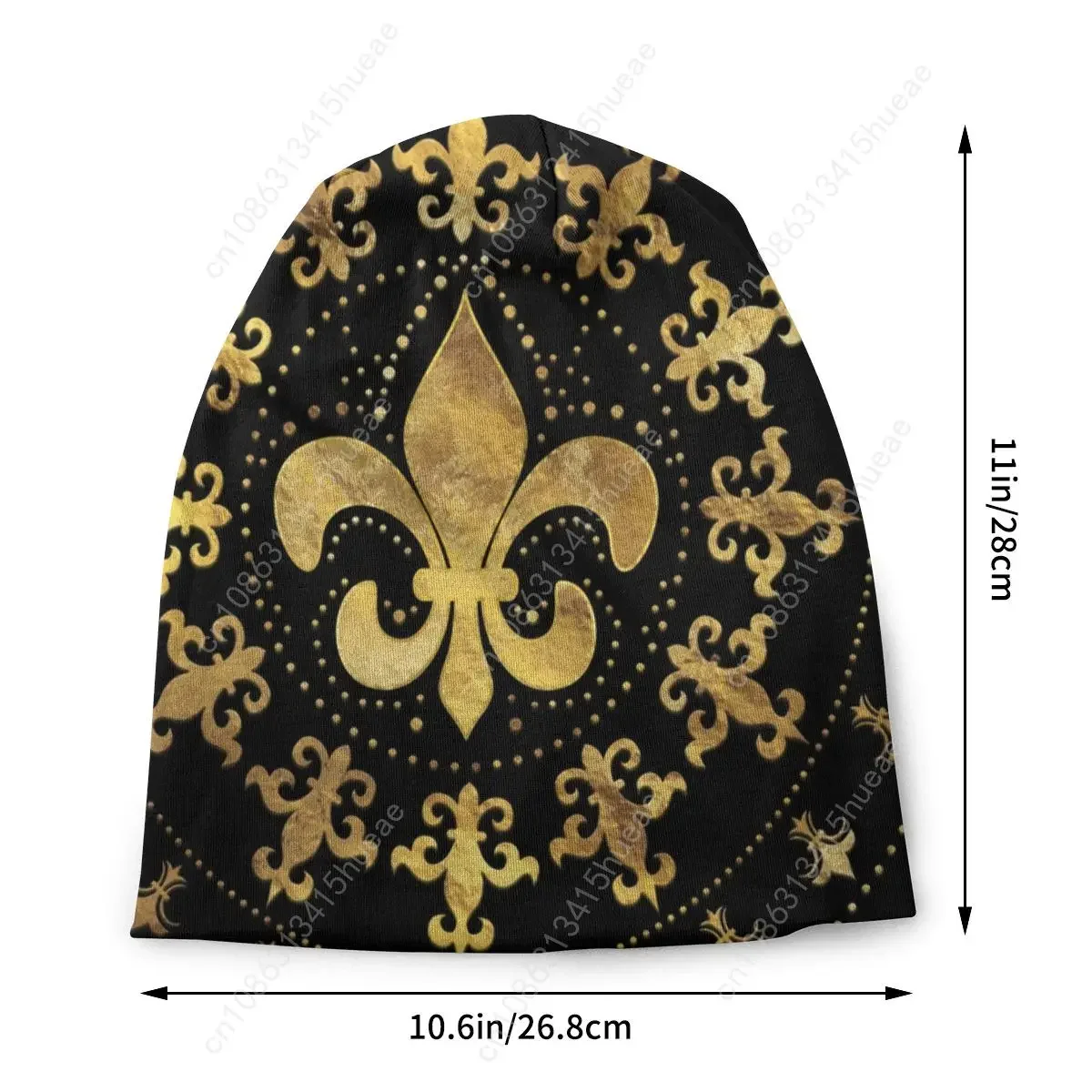 Gold Black Fleur De Lis Beanie Cap Unisex Winter Warm Bonnet Femme Knitted Hats Outdoor Ski Fleur-De-Lys Lily Flower Beanies Cap