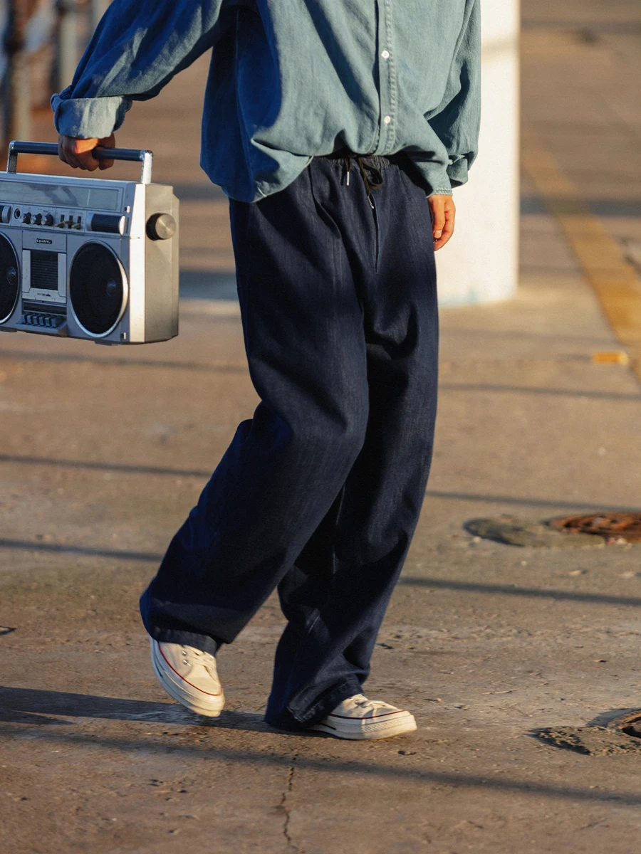 Noears Vintage haute rue vêtements de travail ample jambe large bleu jean drapé décontracté taille élastique pantalons longs coton 00% jeunesse Sle