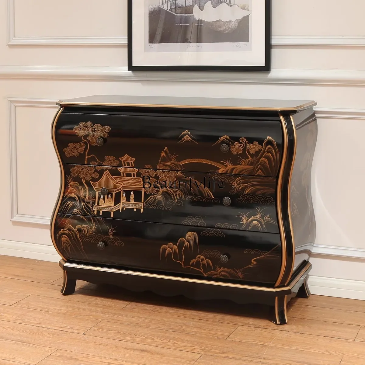 

yj5 New Chinese painted retro American decorative cabinet hand painted furniture drawer storage side cabinet